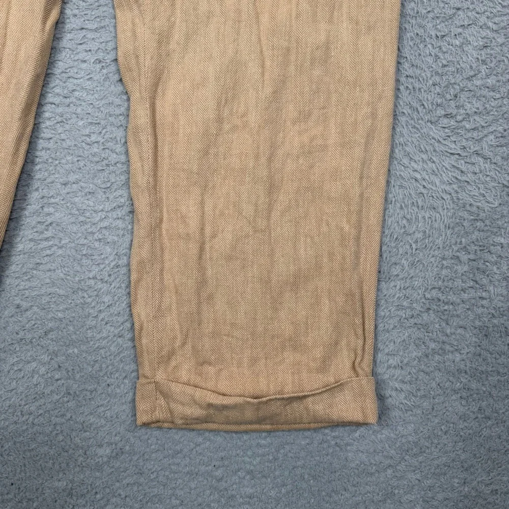 Vintage Polo Ralph Lauren Mens 35x32 Tan Herringbone Linen Cotton Pleated Cuffed